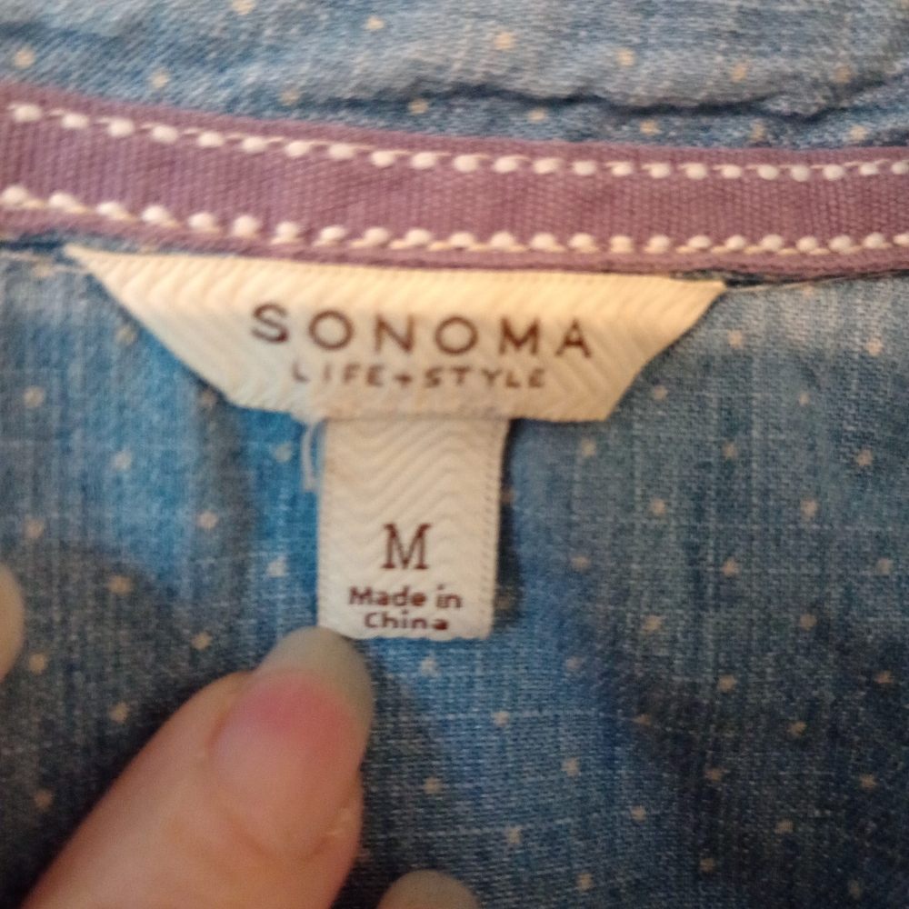 Sonoma Chambray Cotton Shirt Dress with Belt Size Medium - Picture 14 of 15